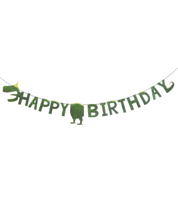 Banderín Happy Birthday Dino Escarchado