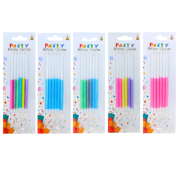 VELAS PALITO BICOLOR ESCARCHADAS X6PCS