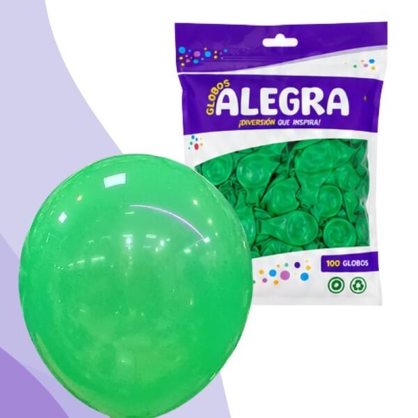 PAQ. DE GLOBOS R12 VERDE ESTÁNDAR x100 UNIDADES