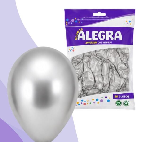 PAQ. DE GLOBOS R12 PLATA REFLEX x50 UNIDADES