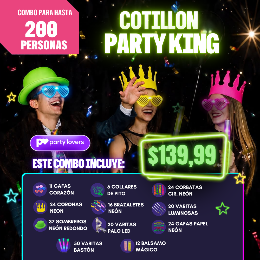 COTILLONES NEÓN: REY DE LA PARTY
