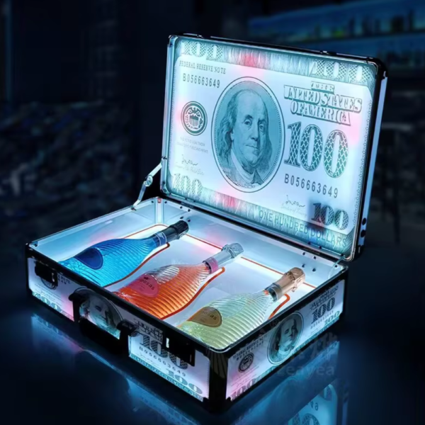 PORTA BOTELLA MALETA BILLETE LED