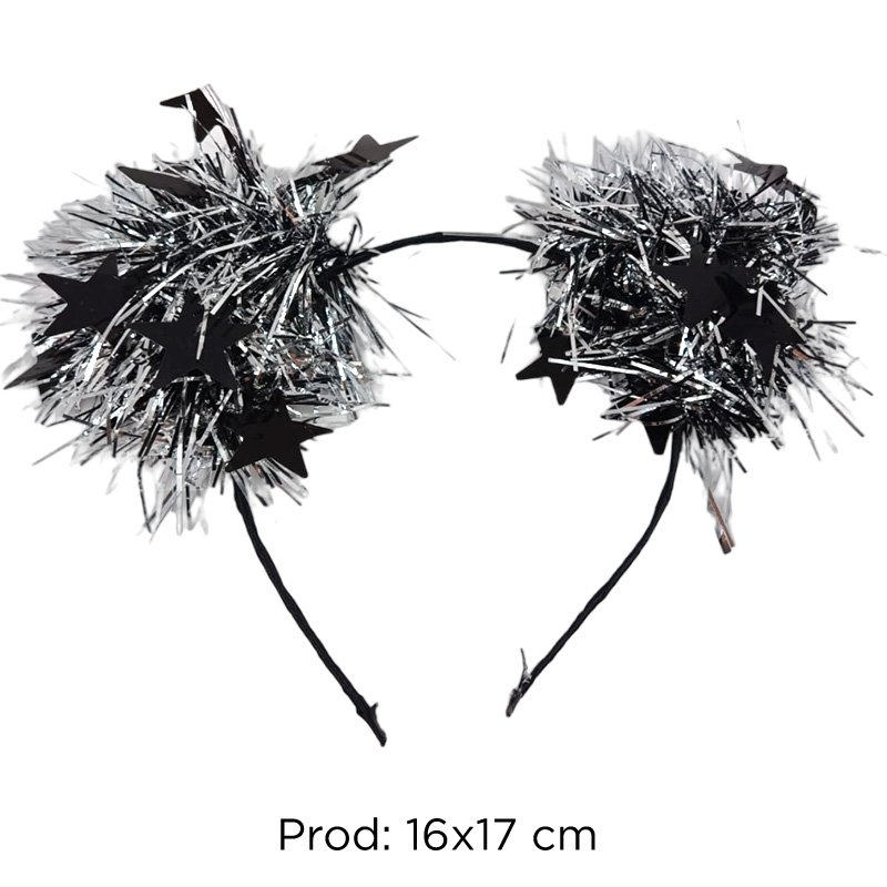 DIADEMA POMPONES NEG/PLAT XU /12PQ/600B