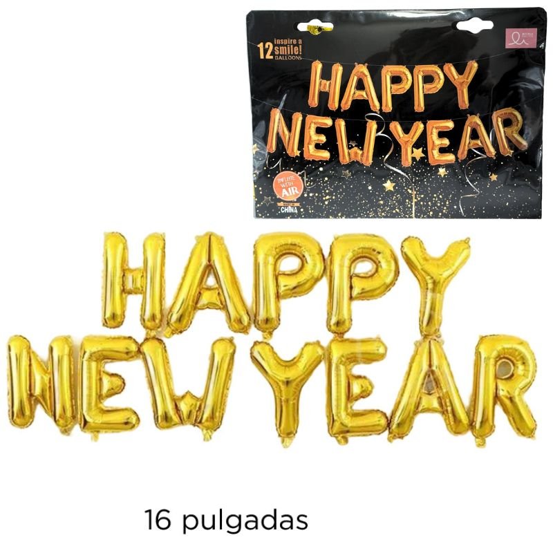 GLOBO DOR MET. LETRAS H/ NEW YEAR X200B