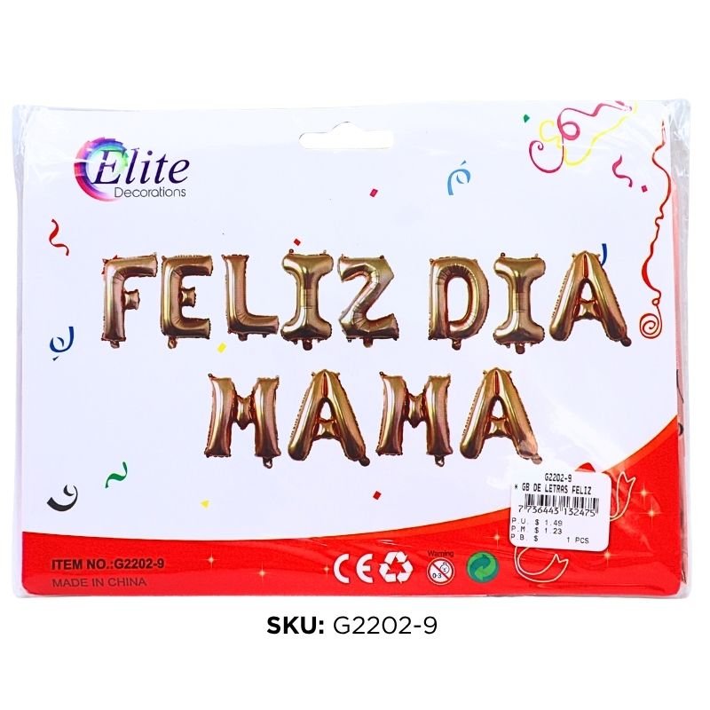 GLOBO LETRA FELIZ DIA MAMA ROSE GOLD