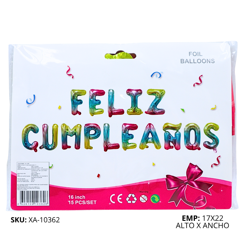 GLOBO LETRAS FELIZ CUMPL COLO XU X200B