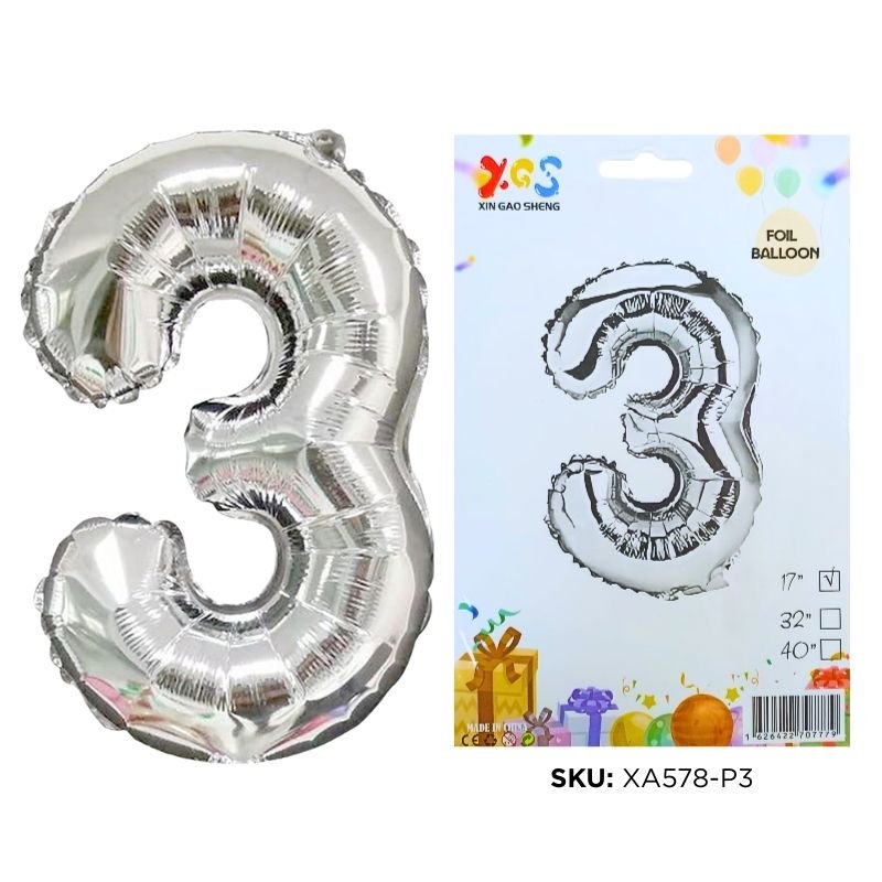 GLOBO NUM PEQ 3 PLATEADO