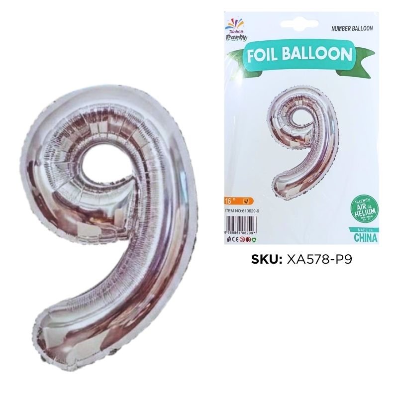 GLOBO NUM PEQ 9 PLATEADO