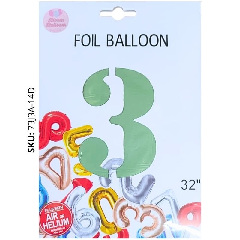 GLOBO NUMERO 3 VERDE MENTA 32PLG