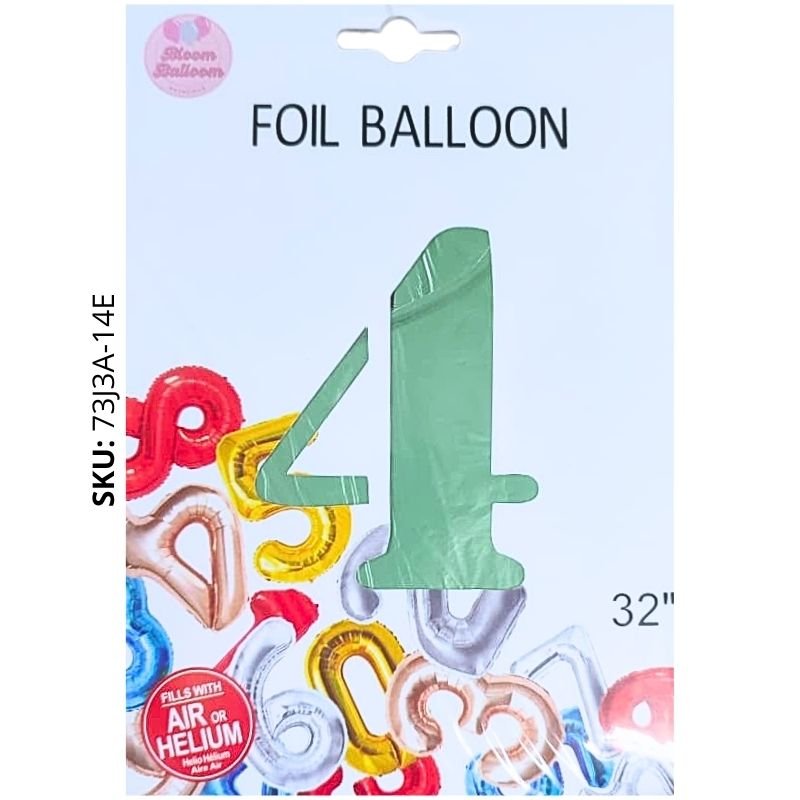 GLOBO NUMERO 4 VERDE MENTA 32 PLG