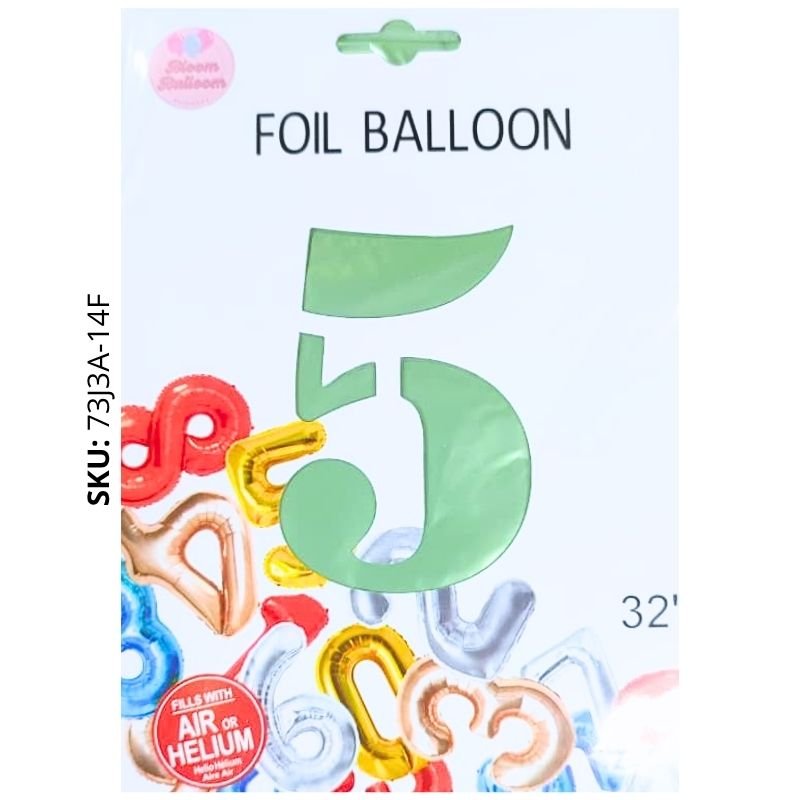 GLOBO NUMERO 5 VERDE MENTA 32PLG