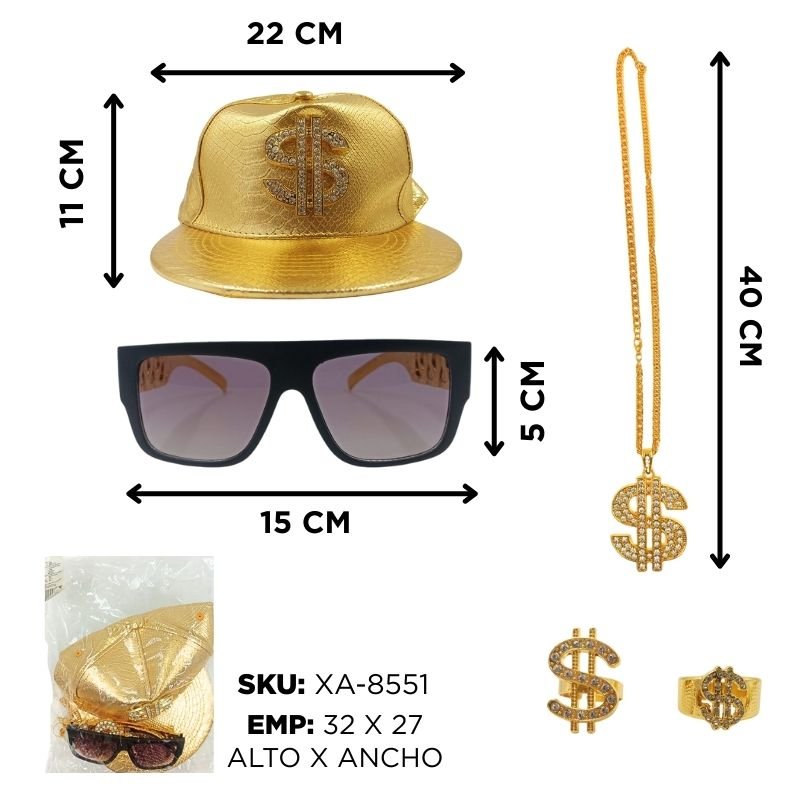 SET RAPERO DORADO C/GORRA 4 PCS