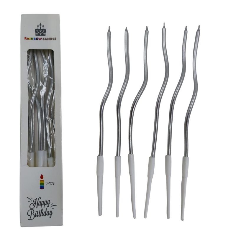 SET VELA CURVA PLATEADA X6 UNDS