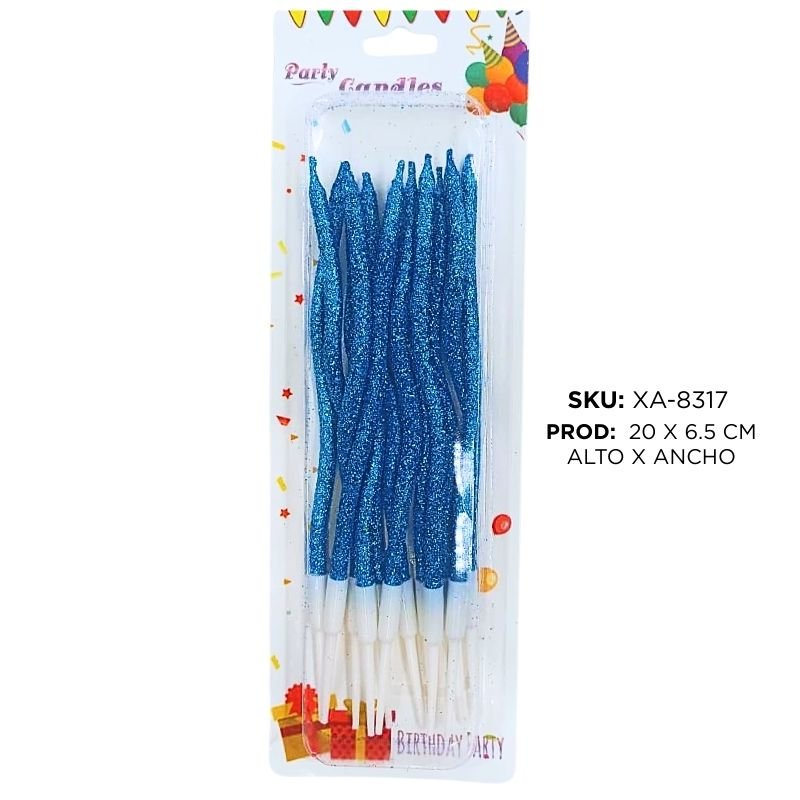 SET VELA CURVA AZUL ESCAR. 12PCS X360B