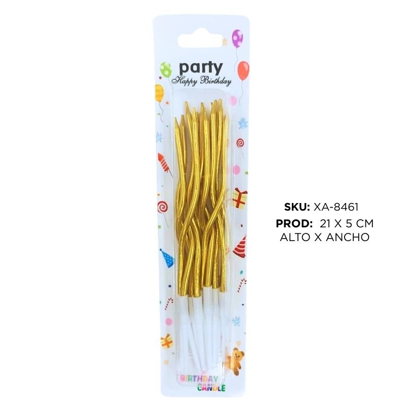 SET VELA CURVA DORADA 12PCS X360B