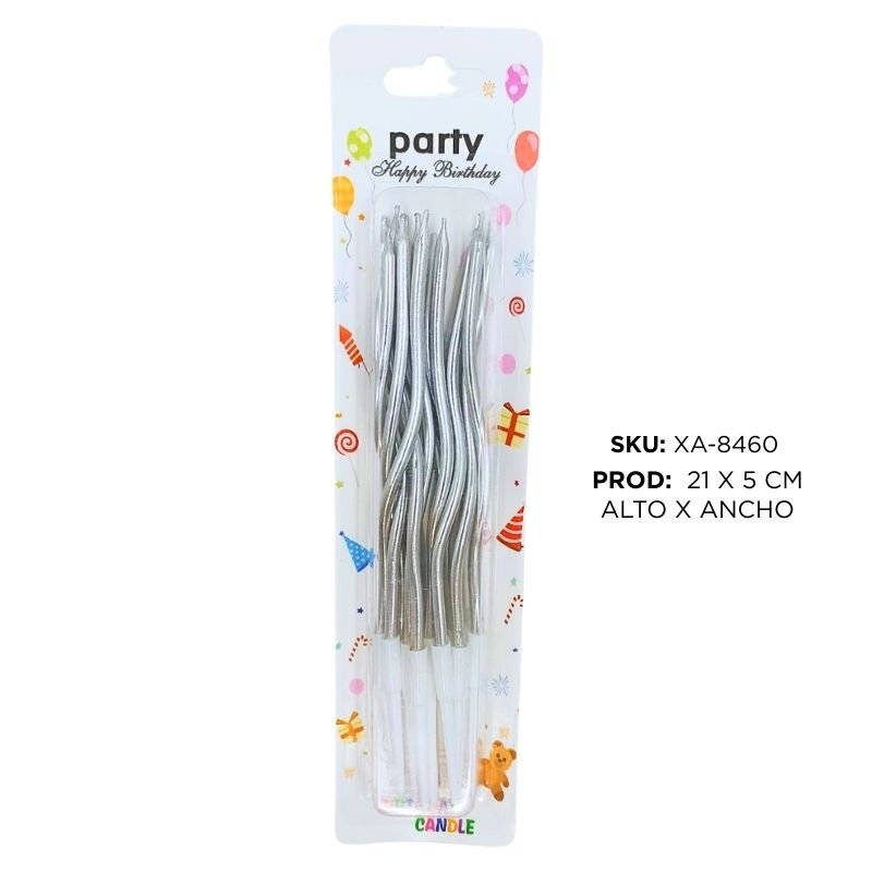 SET VELA CURVA PLATA 12PCS X360B