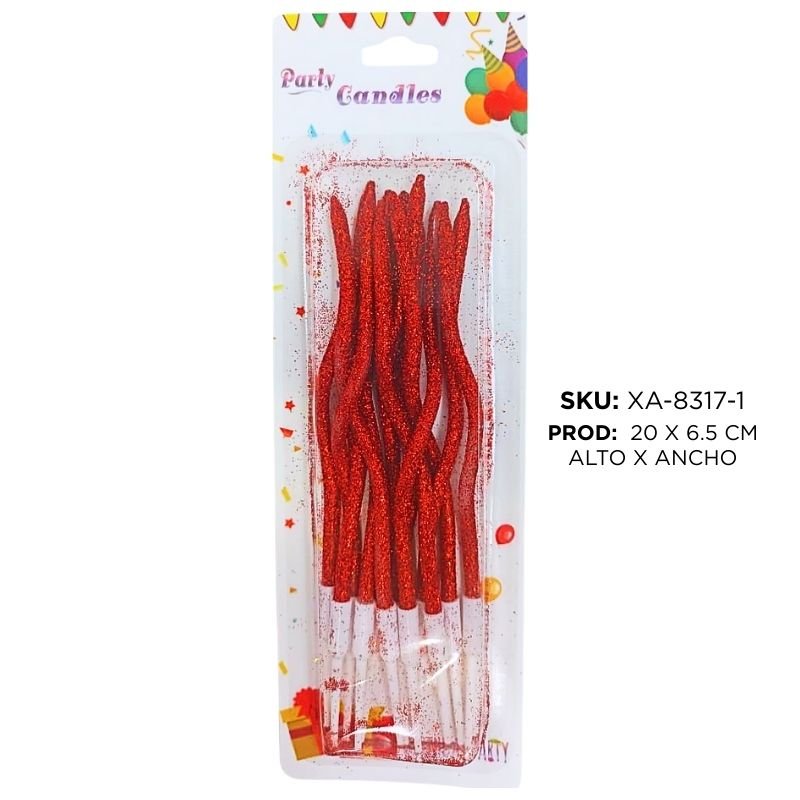 SET VELA CURVA ROJO ESCAR. 12PCS X360B