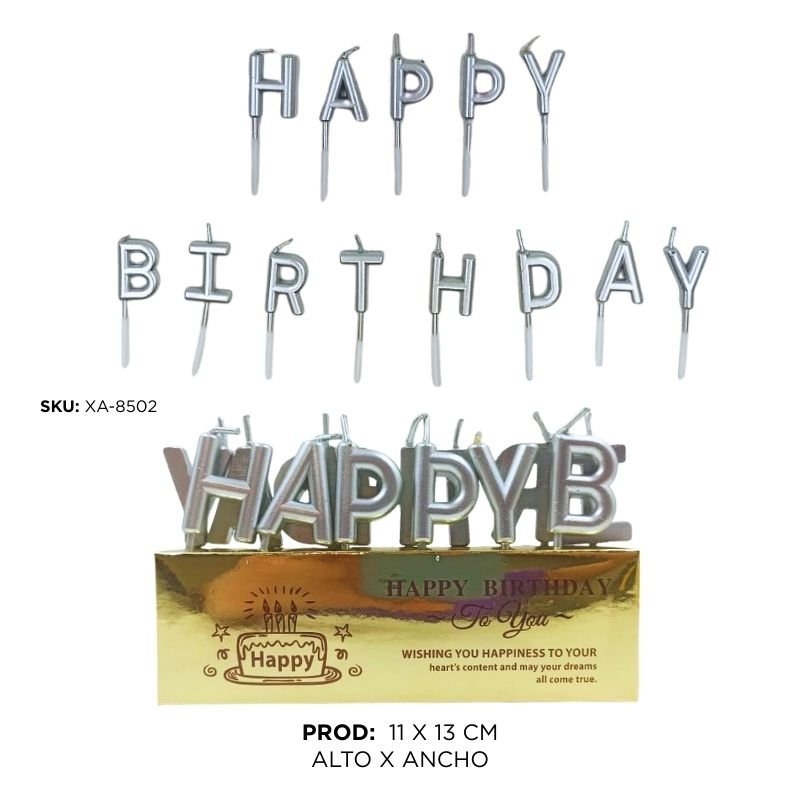 SET VELA HAPPY/BDAY PLATA/PEQ X288B