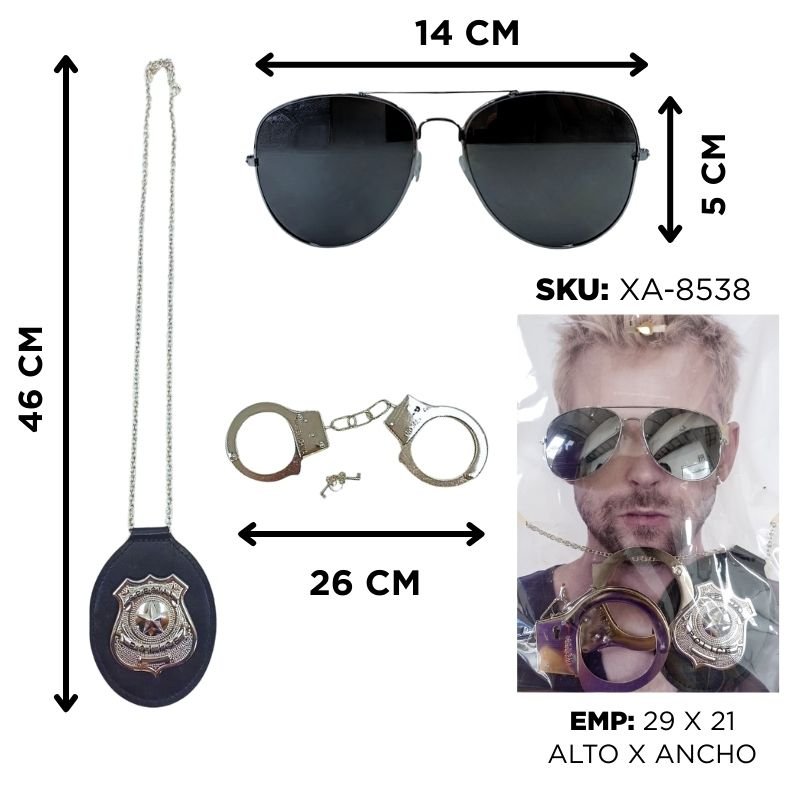 ACCESORIOS POLICIA PLACA, ESPOSAS, GAFAS