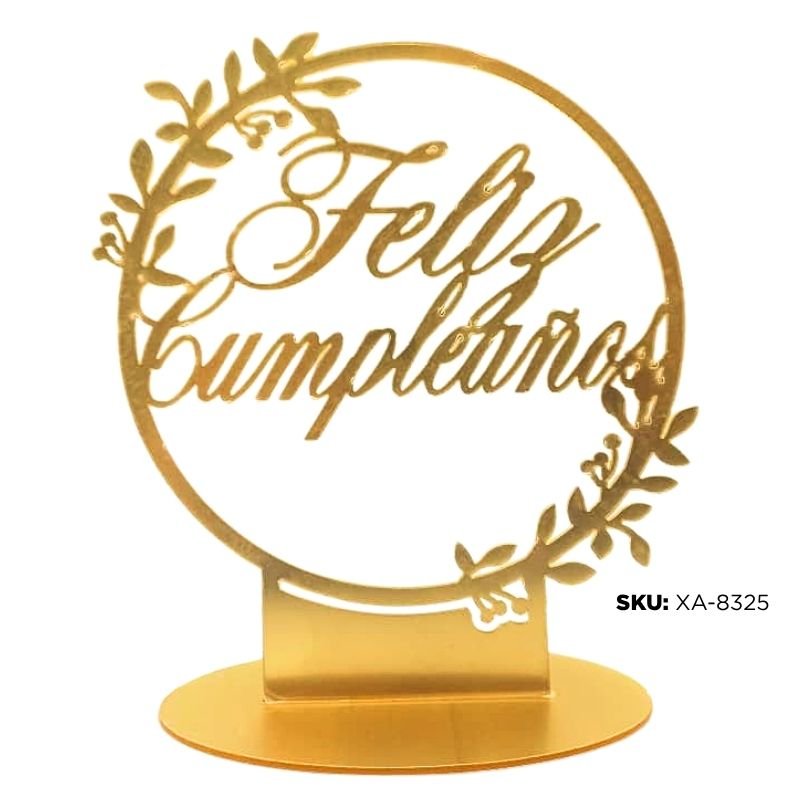 TOPPER DORADO FELIZ CUMPLEAÑOS XU