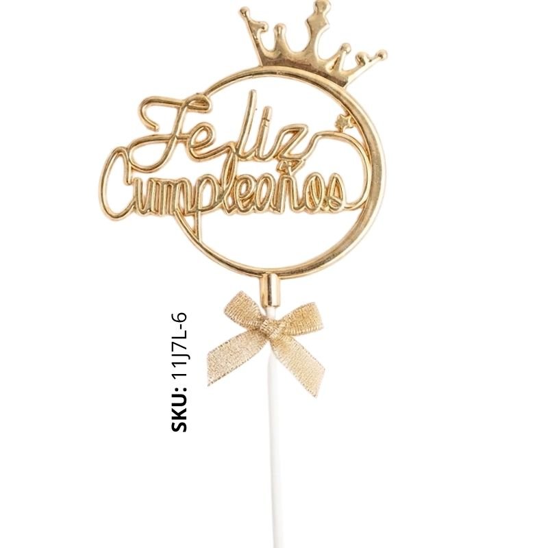 TOPPER FELIZ CUMPLEAÑOS CHAMPAGNE CORONA