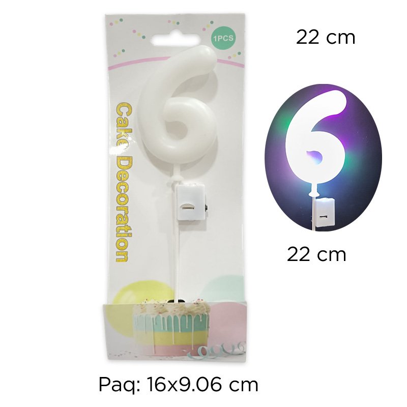 VELA NUM. 6 BLANCO LED