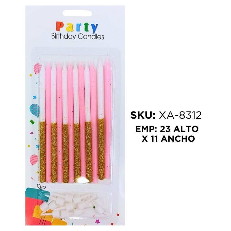 VELA PALITO BICOL ROS/DOR C/BASE 12.5CM BX288