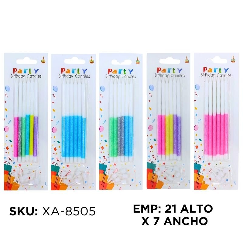VELAS PALITO BICOLOR ESCARCHADAS X6PCS BX576