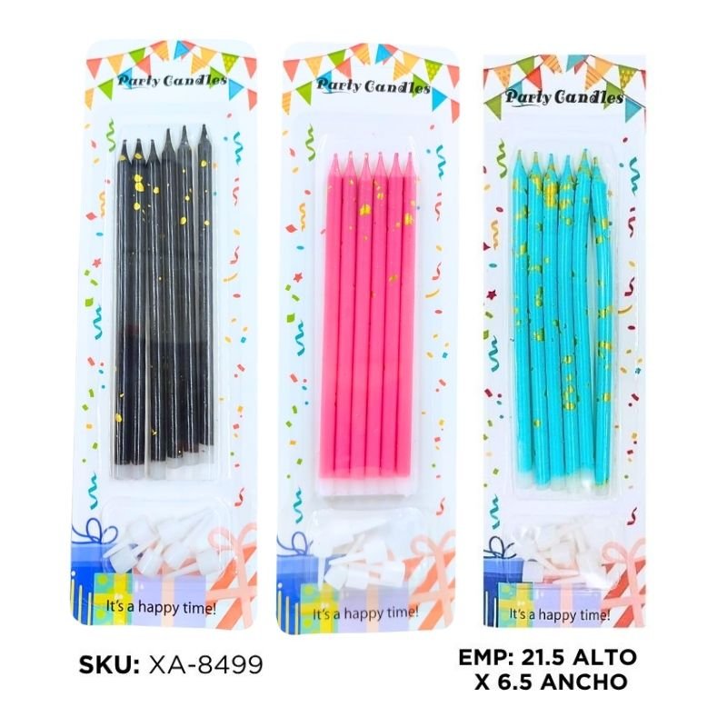 VELAS PALITO BRILLOS 6PCS V/COLORES BX576