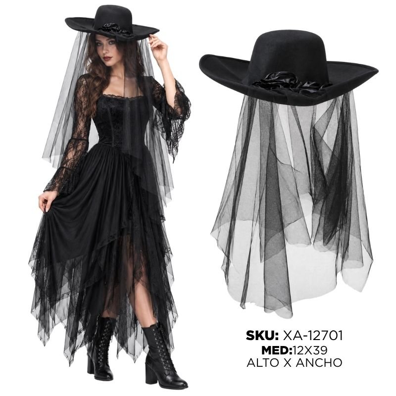 SOMBRERO NEGRO CON VELO XU X120B