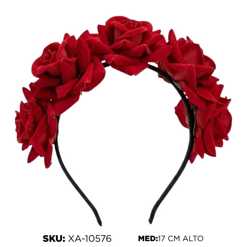 DIADEMA FLORES ROJAS C/VELO X360B