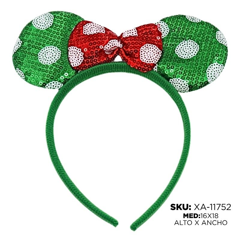 DIADEMA NAV. OREJAS MICKEY VERDE C/ROJO XU X12PAQ X600B